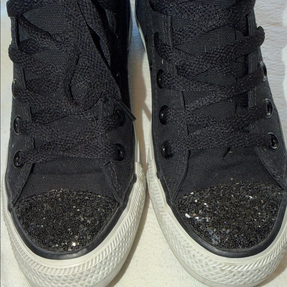 Converse Chuck Taylor All Star Black High Top Glitter Toe Zipper Kids Sneakers